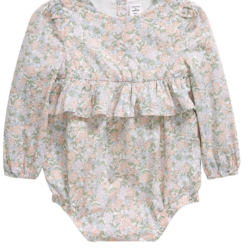 Nordstrom Floral Kids One Piece - Pastel Peach and Green